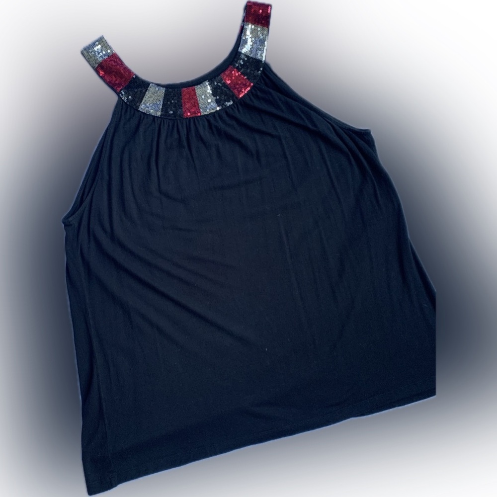 Apt. 9 sequins collar sleeveless black top  black red and silver sequins, XL